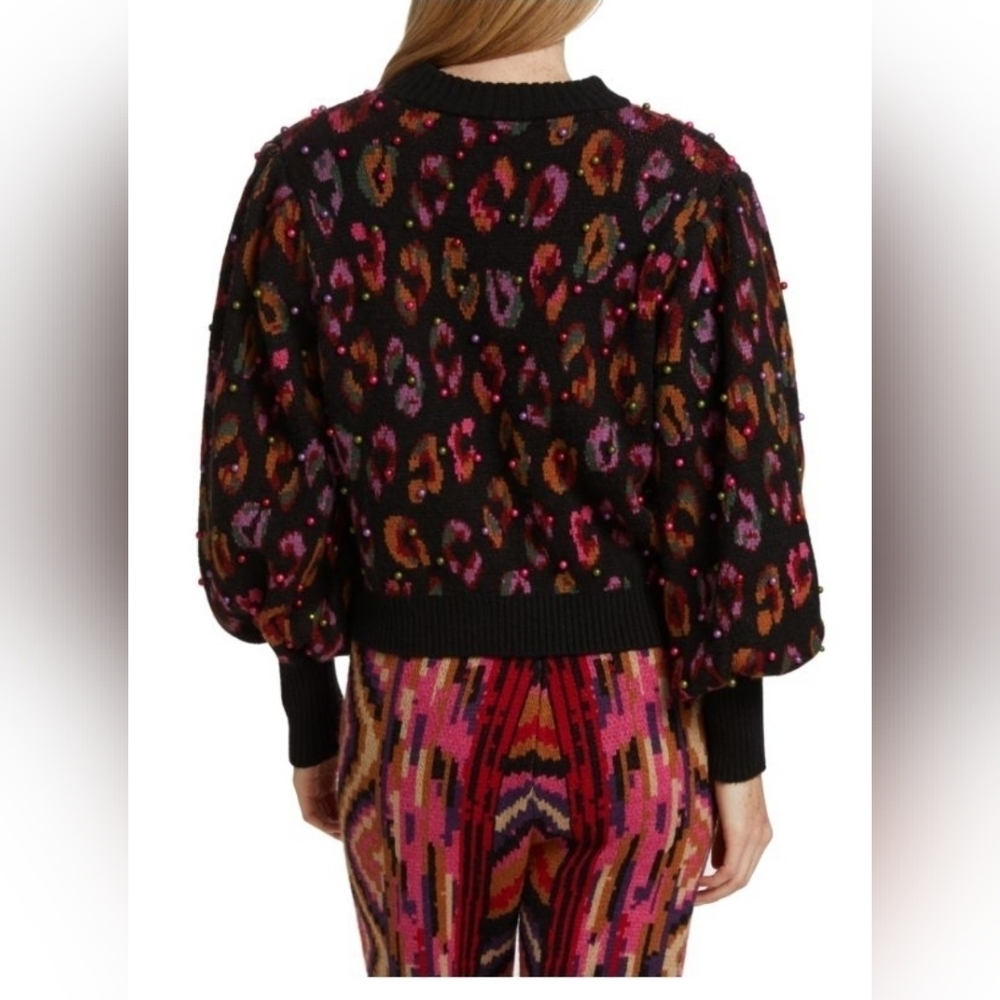 Farm Rio Beaded Leopard Pattern Sweater Size M - Picture 3 of 8